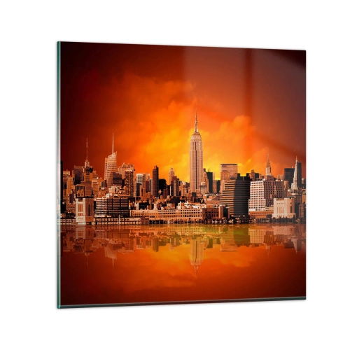 Impression sur verre - Image sur verre - Panorama de grande ville en jaune et bronze - 60x60 cm
