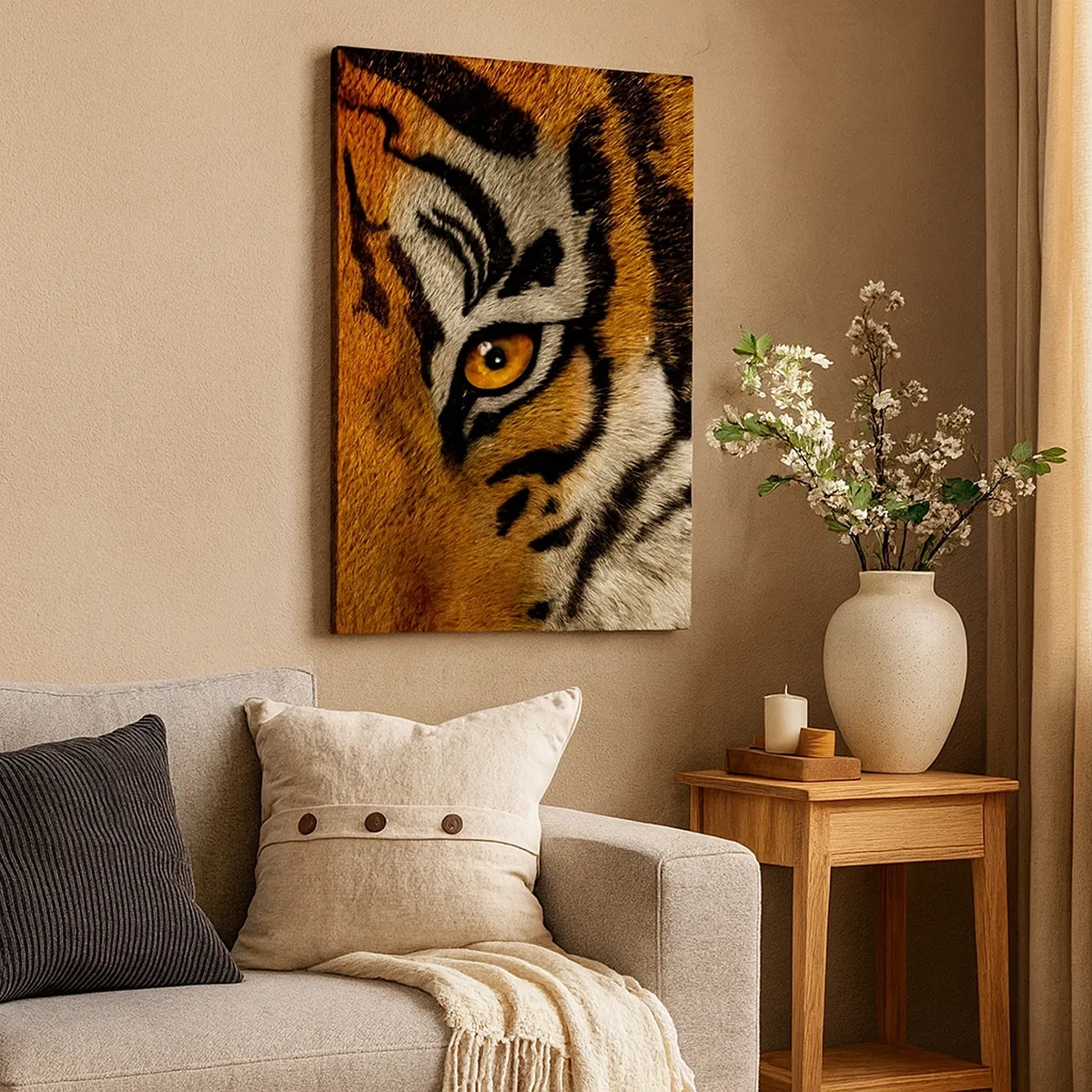 Impression sur toile - Image sur toile - Portrait en gros plan d'un tigre au regard intense - 50x70cm - Terrible et beau - Décoration murale moderne pour le salon et la chambre ARTTOR