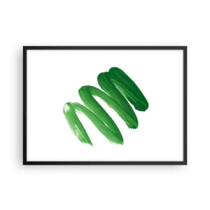 Affiche dans un cadre noir - Poster - Coup de pinceau abstrait vert sur fond blanc - 70x50cm - Blague verte - Décoration murale moderne pour le salon et la chambre ARTTOR