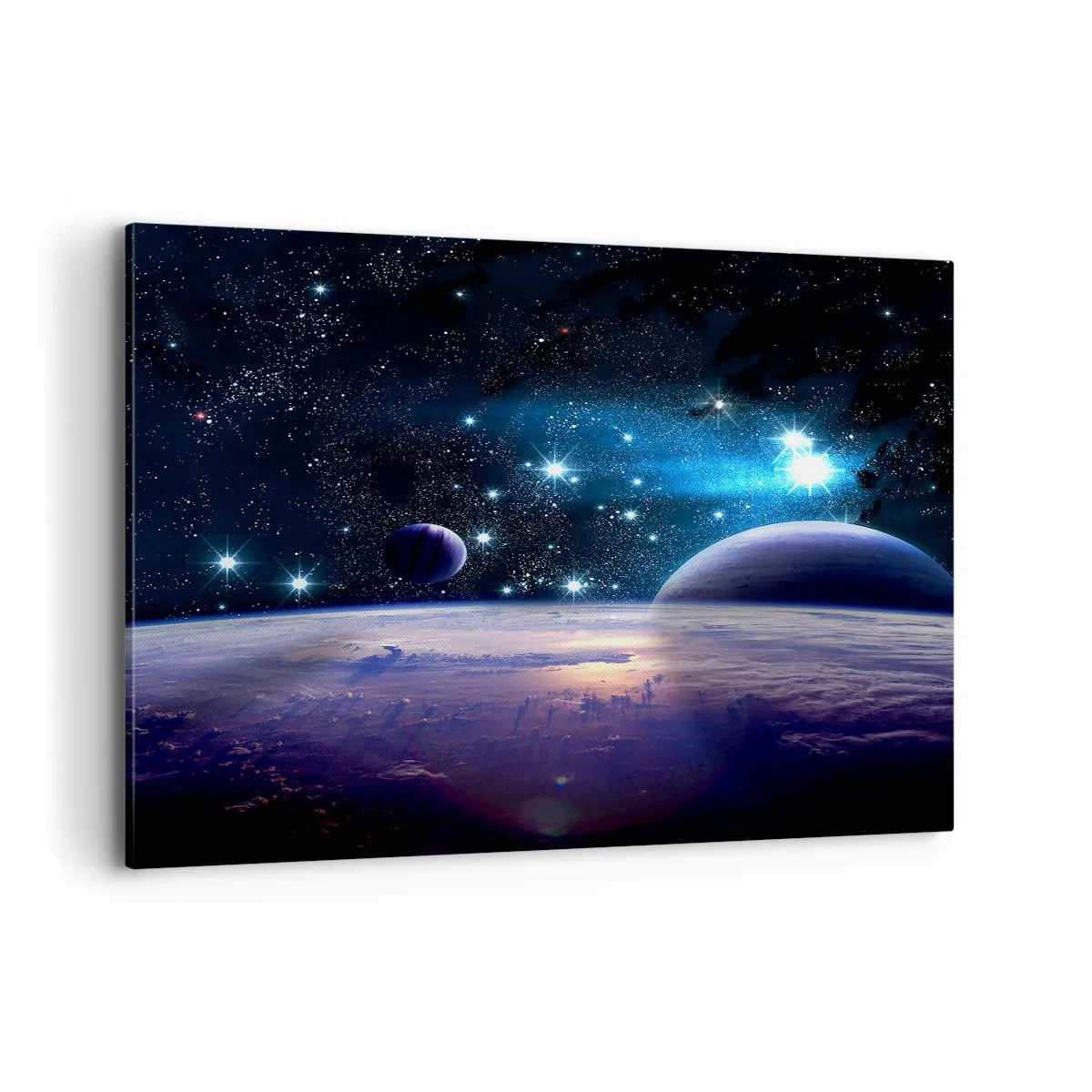 Impression sur toile - Image sur toile - Une vue de l'espace avec des planètes et des étoiles - 100x70cm - Toujours seul? - Décoration murale moderne pour le salon et la chambre ARTTOR