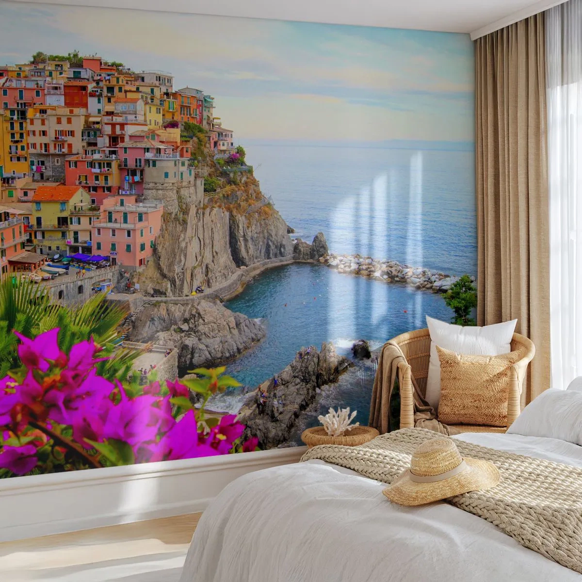 Papier Peint Autocollant Deluxe Sticker - La ville qui rit - Paysage, Manarol, Italie - 200x140 cm