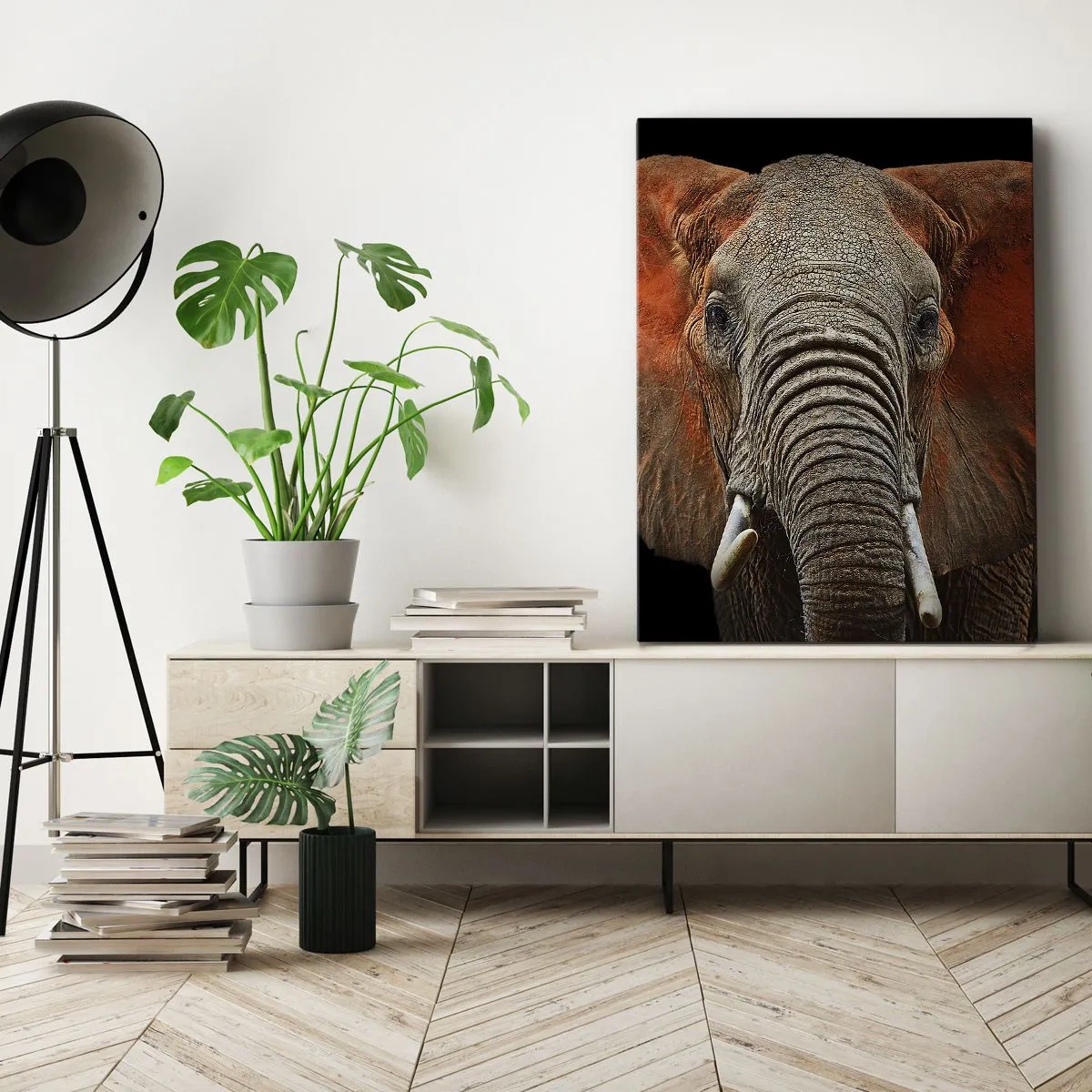 Impression sur toile - Image sur toile - Portrait d'un éléphant sur fond noir - 80x120cm - Je suis sauvage, et toi? - Décoration murale moderne pour le salon et la chambre ARTTOR