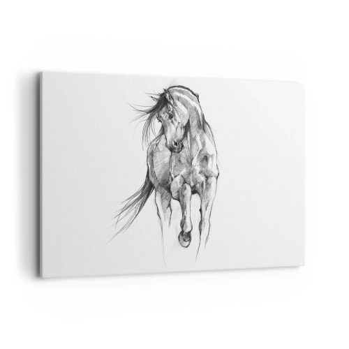 Impression sur toile - Image sur toile - Croquis en noir et blanc d'un cheval au galop - 100x70cm - D'un trot gracieux - Décoration murale moderne pour le salon et la chambre ARTTOR