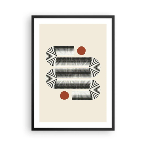 Affiche dans un cadre noir - Poster - Motif géométrique avec des lignes et des cercles rouges - 50x70cm - Du début à la fin - Décoration murale moderne pour le salon et la chambre ARTTOR