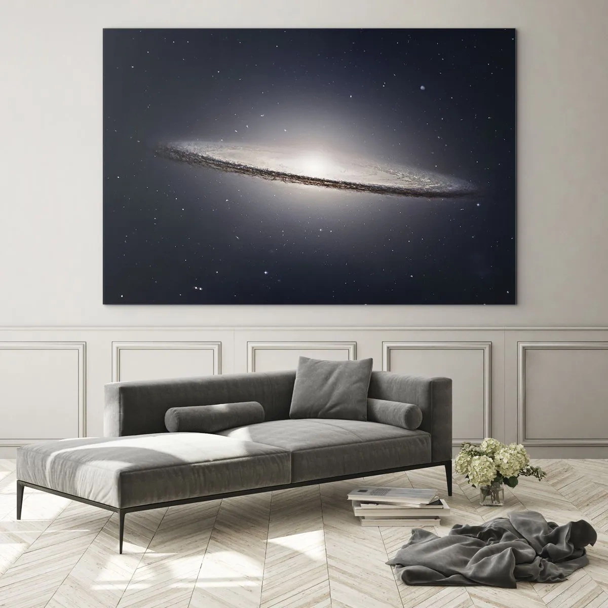 Impression sur verre - Image sur verre - Une galaxie spirale flottant dans l'espace - 120x80cm - Il y a bien longtemps, dans une galaxie très lointaine… - Décoration murale moderne pour le salon et la chambre ARTTOR