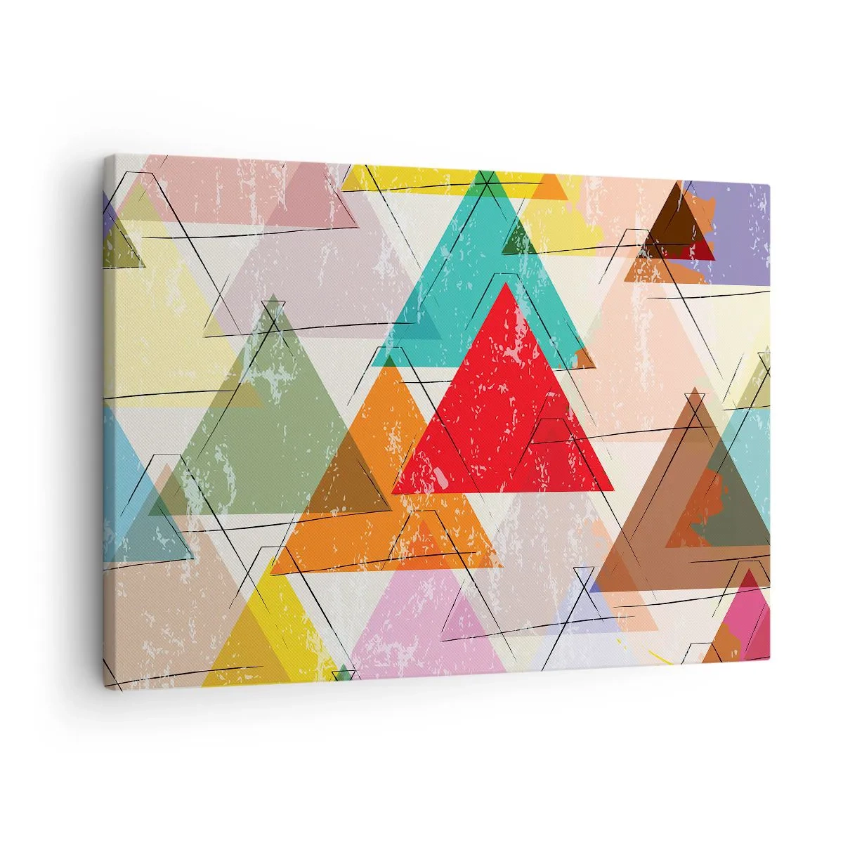 Impression sur toile - Image sur toile - Abstraction colorée avec des triangles géométriques - 70x50cm - Trois par trois - Décoration murale moderne pour le salon et la chambre ARTTOR