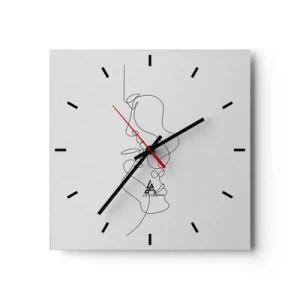 Horloge murale - Pendule murale - Un dessin minimaliste de deux visages sur une seule ligne. - 30x30cm - Chaleur de désir renaissant - Décoration murale moderne pour le salon et la chambre ARTTOR