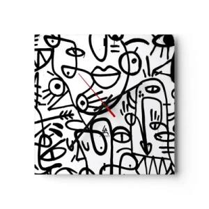 Horloge murale - Pendule murale - Dessins abstraits en noir et blanc avec des motifs faciaux - 30x30cm - Visages et mirages - Décoration murale moderne pour le salon et la chambre ARTTOR