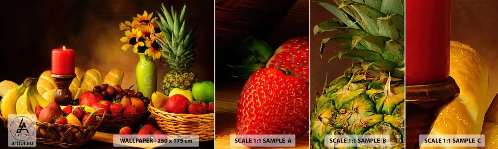 Échantillon De Papier Peint Standard Eco - Nature morte de pain et de fruits - La gastronomie, Fleurs, Fruit - 100x30 cm