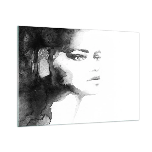 Impression sur verre - Image sur verre - Portrait de femme à l'aquarelle en noir et blanc - 100x70cm - Fait de mystère et de brouillard - Décoration murale moderne pour le salon et la chambre ARTTOR