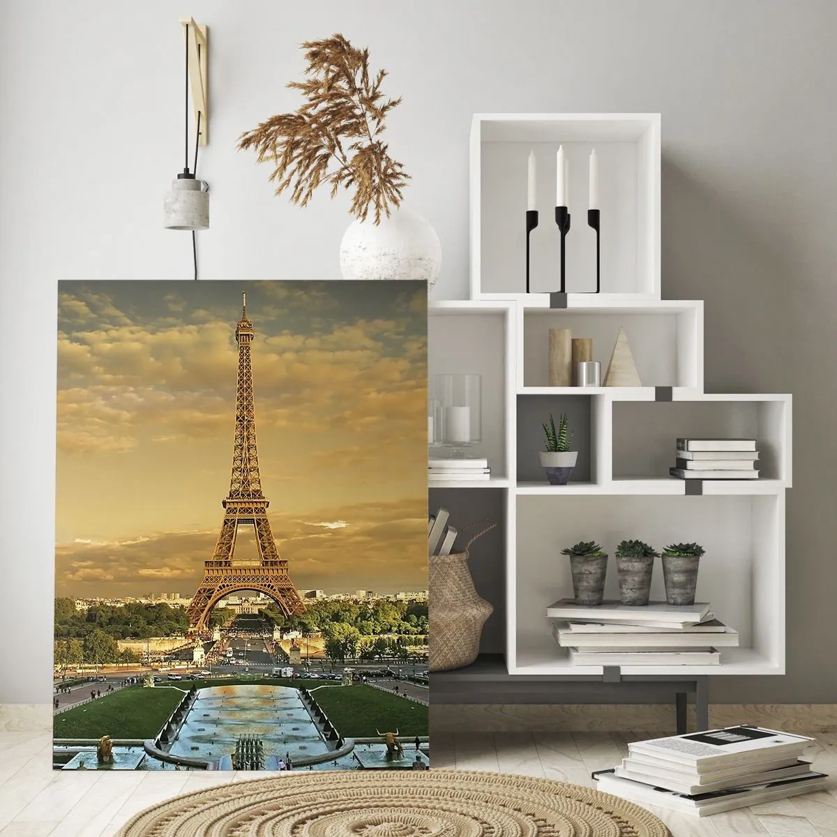 Impression sur verre - Image sur verre - La Tour Eiffel à Paris au coucher du soleil - 80x120cm - La reine de Paris - Décoration murale moderne pour le salon et la chambre ARTTOR