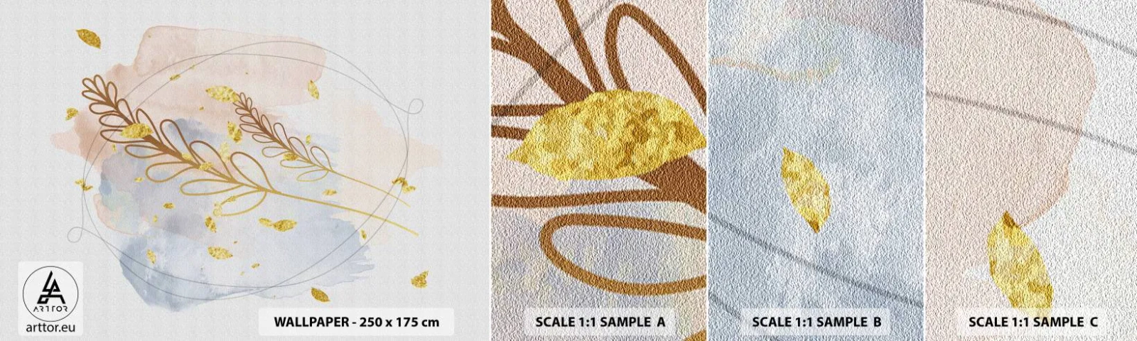 Échantillon de Papier Peint Autocollant Deluxe Sticker - Explosion d'or - Brillant, Minimaliste, Moderne - 100x30 cm