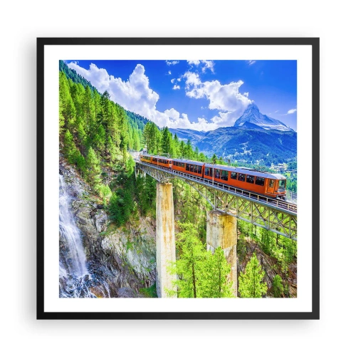 Affiche dans un cadre noir - Poster - Train dans les Alpes - 60x60 cm