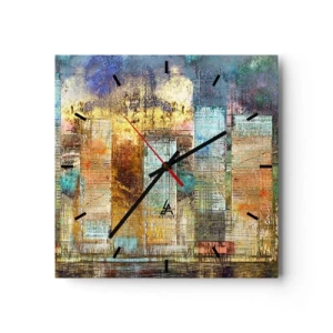 Horloge murale - Pendule murale - Gratte-ciel abstraits de style industriel - 30x30cm - Une métropole ensoleillée - Décoration murale moderne pour le salon et la chambre ARTTOR