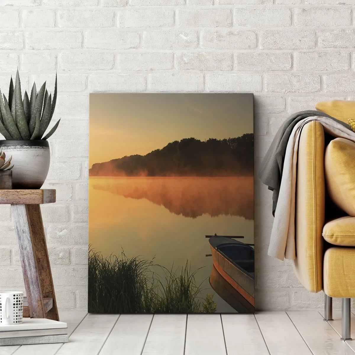 Impression sur toile - Image sur toile - Lever du soleil sur l'eau comme un miroir - 45x80 cm