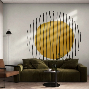 Papier Peint Photo Premium Canvas - Un motif minimaliste avec un cercle jaune et des lignes noires. - 100x70cm - Abstraction tremblante de chaleur - Décoration murale moderne pour le salon et la chambre ARTTOR