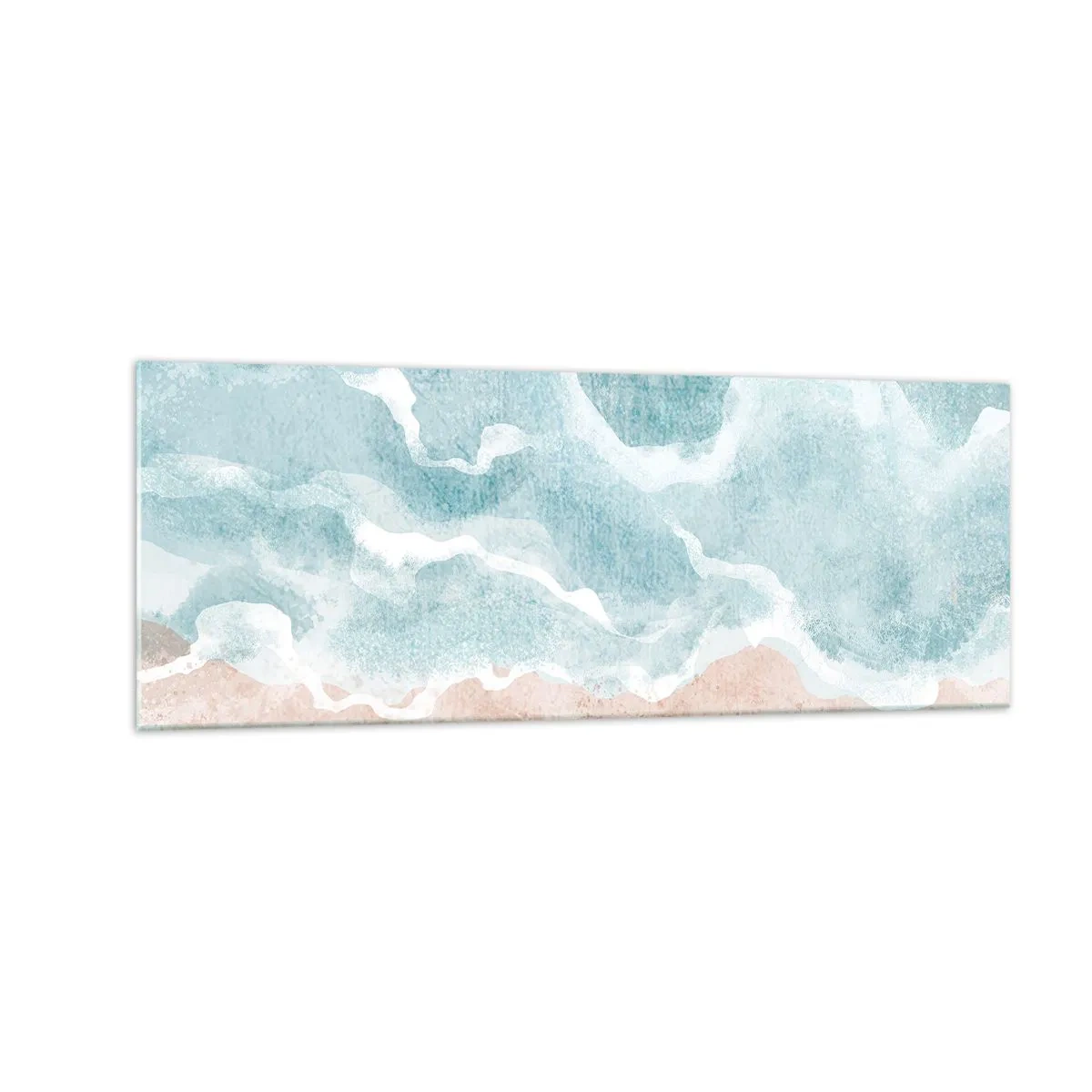 Impression sur verre - Image sur verre - Plage abstraite avec des vagues dans les tons bleus et beiges - 140x50cm - Abstraction du nuage - Décoration murale moderne pour le salon et la chambre ARTTOR
