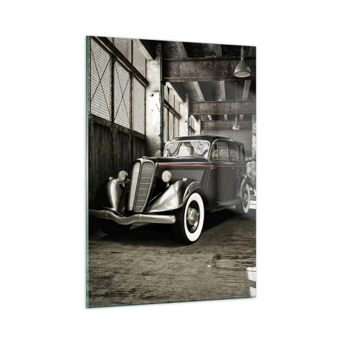 Impression sur verre - Image sur verre - Une voiture ancienne dans un garage élégant - 50x70cm - L'élégance éternelle des années 30 - Décoration murale moderne pour le salon et la chambre ARTTOR