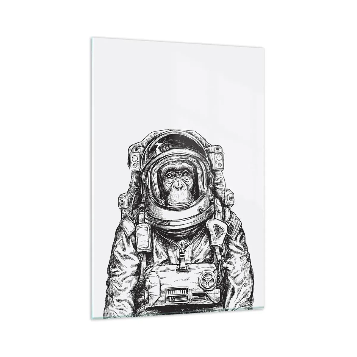 Impression sur verre - Image sur verre - Graphique d'un astronaute en combinaison spatiale avec une tête de singe - 80x120cm - Évolution alternative - Décoration murale moderne pour le salon et la chambre ARTTOR