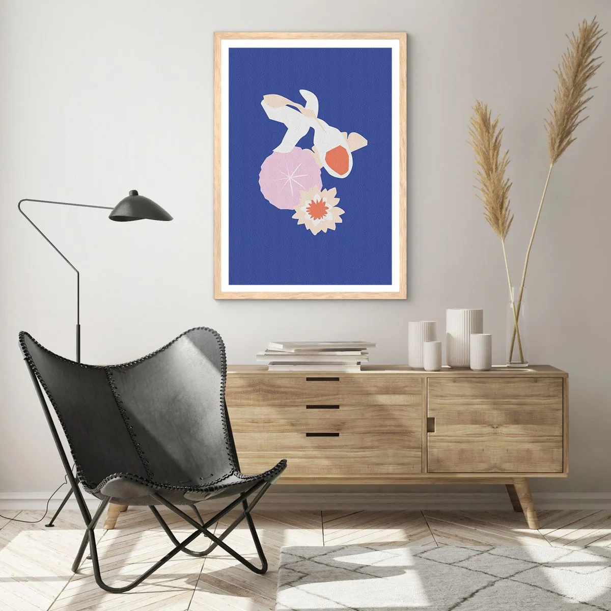 Affiche dans un chêne clair - Poster - Composition de fleurs et de bourgeons - 50x70 cm