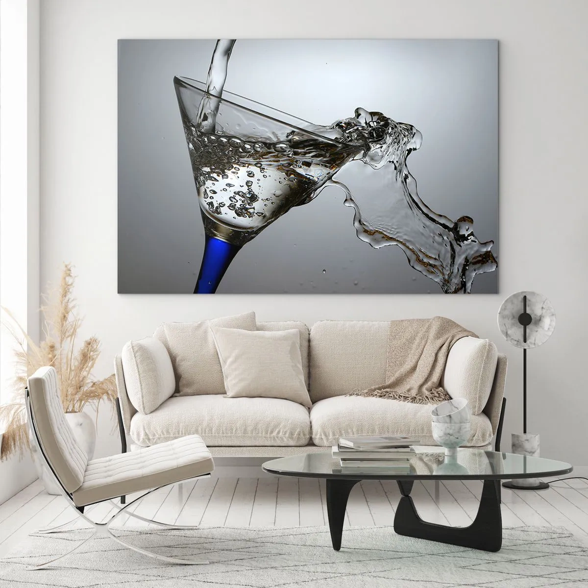 Impression sur verre - Image sur verre - Éclaboussures d'eau dans un verre à martini - 70x50cm - Eau cristalline dans un verre cristal - Décoration murale moderne pour le salon et la chambre ARTTOR