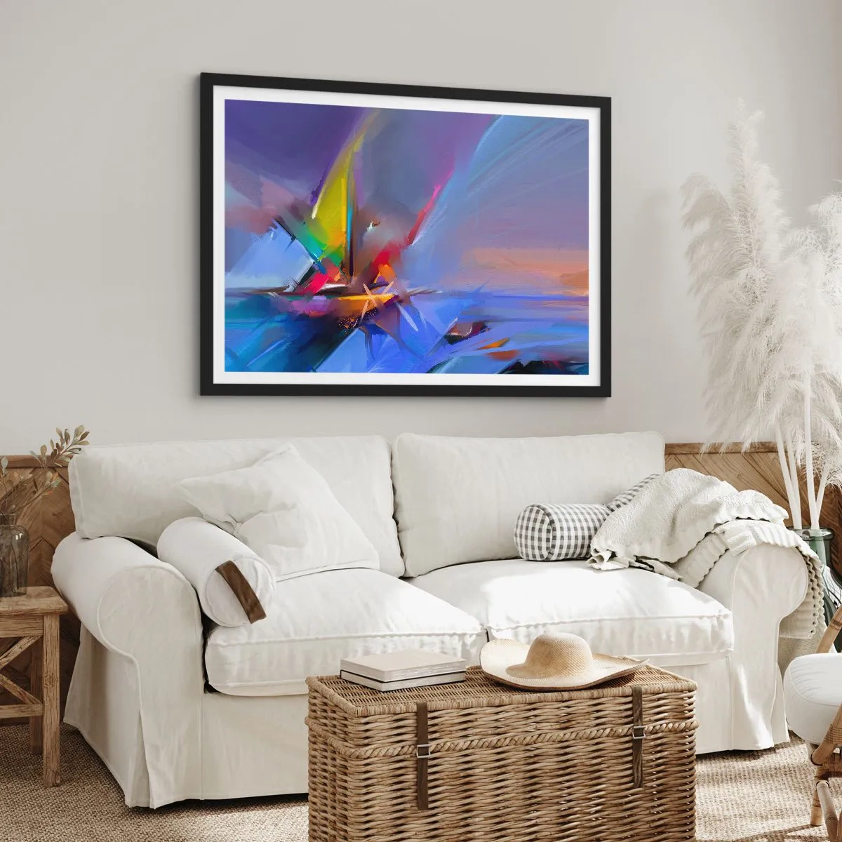 Affiche dans un cadre noir - Poster - Composition abstraite aux couleurs intenses - 100x70cm - Hélices comme un oiseau - Décoration murale moderne pour le salon et la chambre ARTTOR