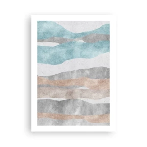 Affiche - Poster - Des vagues minimalistes dans des tons bleus et beiges - 50x70cm - Une étude de proximité - Décoration murale moderne pour le salon et la chambre ARTTOR