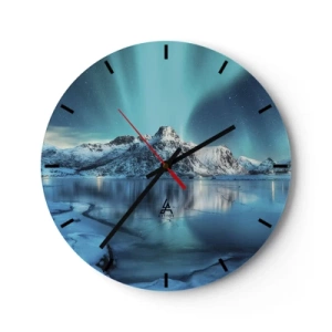 Horloge murale - Pendule murale - Aurore boréale sur des montagnes enneigées et un lac gelé - 30x30cm - Nuit de lumières - Décoration murale moderne pour le salon, la cuisine et la chambre ARTTOR