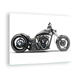 Impression sur verre - Image sur verre - Moto customisée noire sur fond blanc - 70x50cm - Pour ceux qui aiment la liberté - Décoration murale moderne pour le salon et la chambre ARTTOR