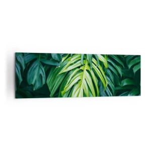 Impression sur toile - Image sur toile - Feuilles vertes dans un arrangement tropical dense - 160x50cm - Immergez-vous dans la fraîcheur - Décoration murale moderne pour le salon et la chambre ARTTOR