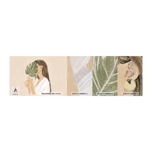 Échantillon de Papier Peint Premium Canvas - Portrait mystérieux avec un éventail - Feuille, Femme, Bohème - 100x30 cm