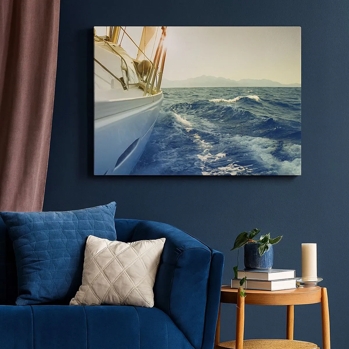 Impression sur toile - Image sur toile - Un yacht en pleine mer avec vue sur les vagues - 70x50cm - Suite à l'aventure - Décoration murale moderne pour le salon et la chambre ARTTOR