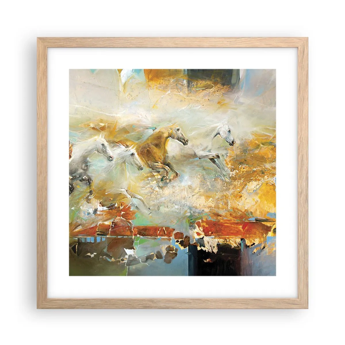 Affiche dans un chêne clair - Poster - Au galop vers la lumière - 40x40 cm