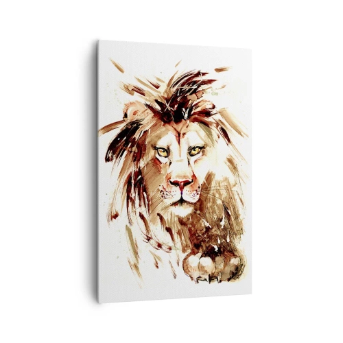 Impression sur toile - Image sur toile - Portrait à l'aquarelle d'un lion aux détails intenses - 80x120cm - Force et dignité - Décoration murale moderne pour le salon et la chambre ARTTOR