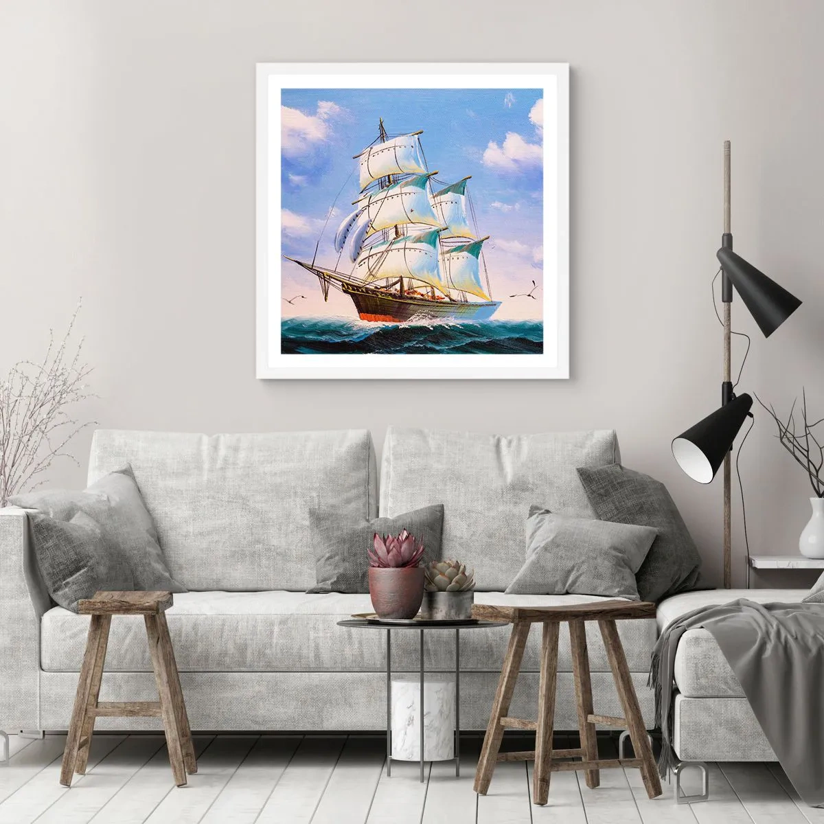 Affiche dans un cadre blanc - Poster - Fièrement avec le vent - 40x40 cm