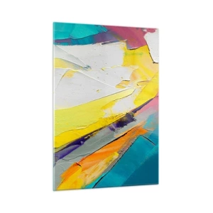 Impression sur verre - Image sur verre - Coups de pinceau abstraits en jaune, bleu et blanc - 50x70cm - Anatomie du monde - Décoration murale moderne pour le salon et la chambre ARTTOR