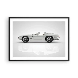 Affiche dans un cadre noir - Poster - Cabriolet blanc classique sur fond clair - 70x50cm - Promesse de plaisir - Décoration murale moderne pour le salon et la chambre ARTTOR