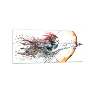Impression sur verre - Image sur verre - Aquarelle dynamique d'un guerrier avec un arc et des flèches - 120x50cm - Guerrier mythique avec un arc de feu - Décoration murale moderne pour le salon et la chambre ARTTOR