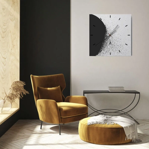 Horloge murale - Pendule murale - Motif abstrait avec des particules noires sur un fond clair - 30x30cm - Mouvement des molécules - Décoration murale moderne pour le salon et la chambre ARTTOR