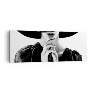 Impression sur toile - Image sur toile - Femme élégante portant un grand chapeau dans des tons de noir et blanc - 140x50cm - Beauté cachée - Décoration murale moderne pour le salon et la chambre ARTTOR