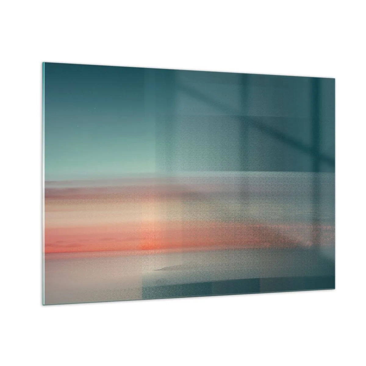 Impression sur verre - Image sur verre - Une abstraction pastel rappelant les vagues lumineuses au coucher du soleil. - 100x70cm - Résumé : vagues de lumière - Décoration murale moderne pour le salon et la chambre ARTTOR