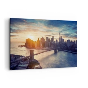 Impression sur toile - Image sur toile - Panorama de la ville avec le pont et la rivière à la lumière du soleil couchant - 100x70cm - Monument de la culture occidentale - Décoration murale moderne pour le salon et la chambre ARTTOR