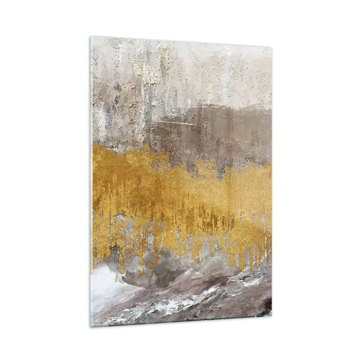 Impression sur verre - Image sur verre - Les structures dorées et terreuses créent une abstraction dynamique - 50x70cm - Une explosion d'or - Décoration murale moderne pour le salon et la chambre ARTTOR