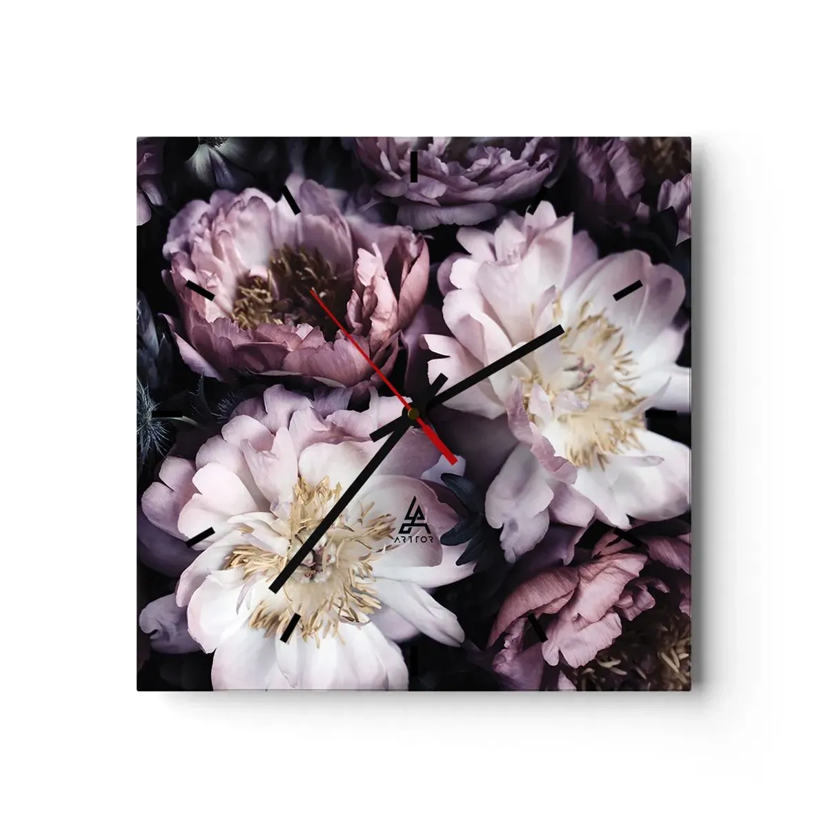 Horloge murale - Pendule murale - Fleurs aux tons pastel délicats - 30x30cm - Bouquet à l'ancienne - Décoration murale moderne pour le salon et la chambre ARTTOR