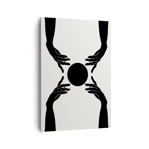 Impression sur toile - Image sur toile - Mains noires dans une composition symétrique avec une boule - 70x100cm - Signe secret - Décoration murale moderne pour le salon et la chambre ARTTOR
