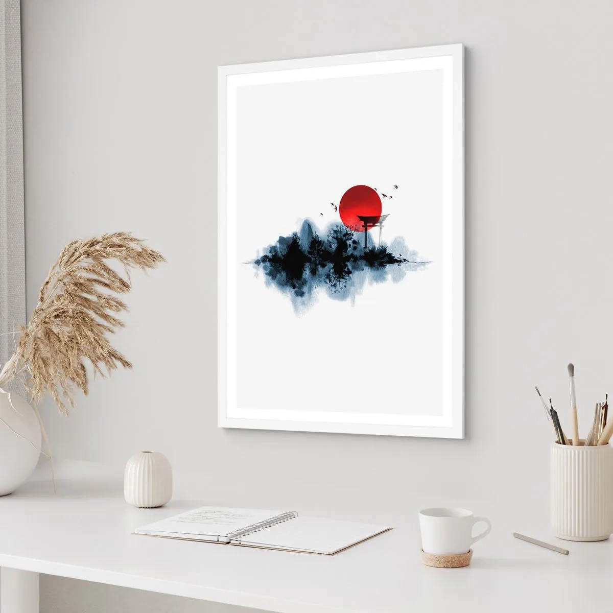 Affiche dans un cadre blanc - Poster - Vue japonnaise - 40x50 cm