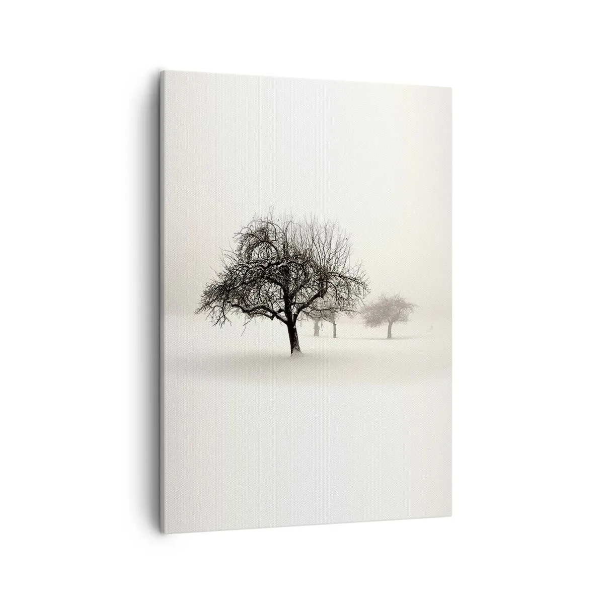 Impression sur toile - Image sur toile - Arbres dans un champ enneigé entouré de brouillard - 50x70cm - Un rêve hivernal - Décoration murale moderne pour le salon et la chambre ARTTOR