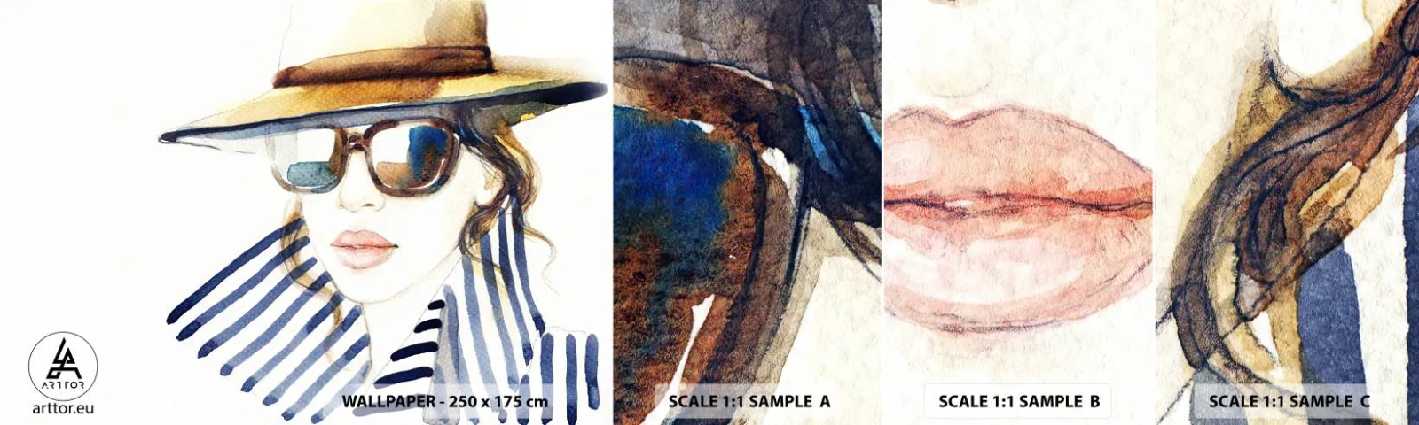 Échantillon de Papier Peint Autocollant Deluxe Sticker - La Floride vous souhaite la bienvenue ! - Visage de femme, Portrait d'une femme, Mode - 100x30 cm