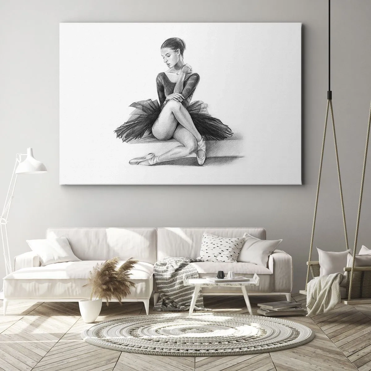 Impression sur toile - Image sur toile - Un croquis d'une ballerine dans un style subtil et classique - 120x80cm - Envoutée par la danse - Décoration murale moderne pour le salon et la chambre ARTTOR