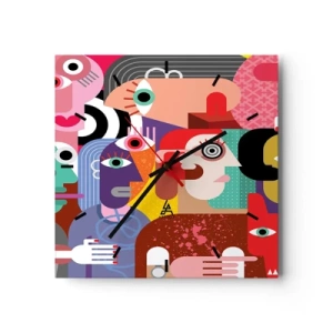 Horloge murale - Pendule murale - Abstraction colorée avec des visages géométriques - 30x30cm - Nous par M. Picasso - Décoration murale moderne pour le salon et la chambre ARTTOR